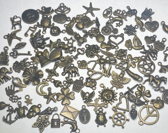 100 Assorted Charms Antique Bronze Charms Vintage Inspired Metal Charms for Jewelry Making Mystery Charms