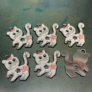 6 Enamel Cat Charms