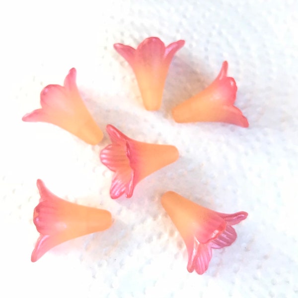 Orange with Pink Pearl Hand Painted Tips Lucite Trumpet Flower Beads