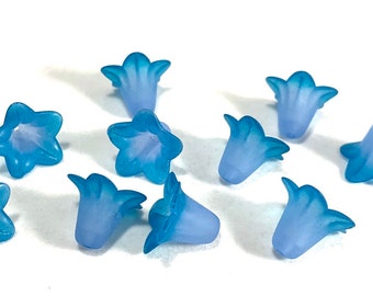 Blue with Mermaid Blue Hand Painted Lucite Lily Flower Beads- choose your quantity