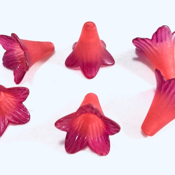 Red and Plum Hand Painted Lucite Trumpet Flower Beads- choose your quantity