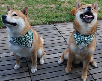 Shiba Inu Chien Bandana au motif Japonais Karakusa Vert 唐草 Double face