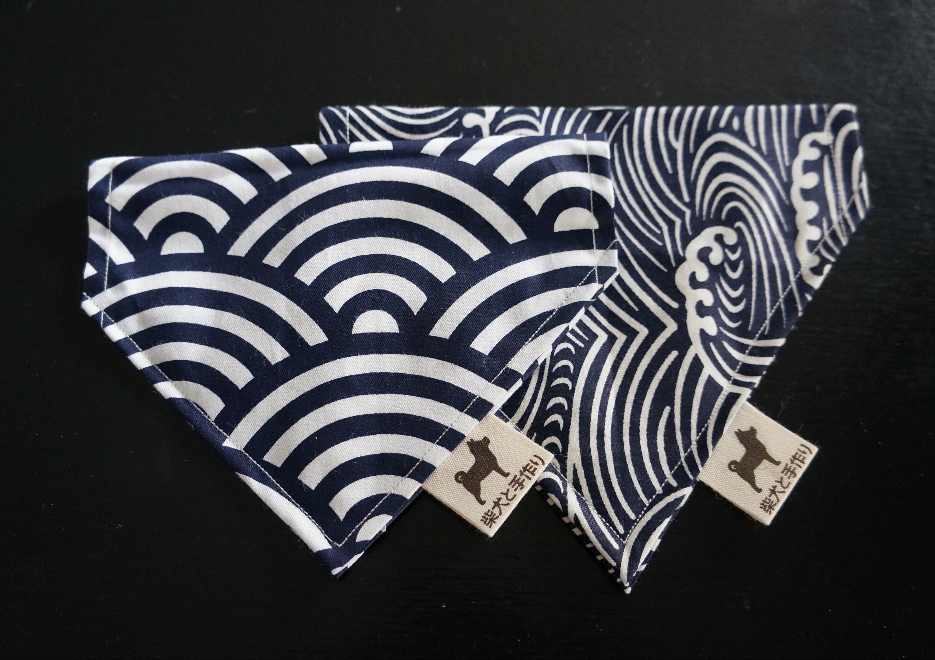 2Pcs Shiba Inu Chien Bandana Au Motif Japonais ??? Seigaiha Blue Double Face