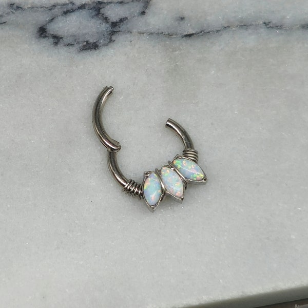 Titanium Opal Marquise Jewelry Clicker, Septum Ring or Daith Earring • 16g