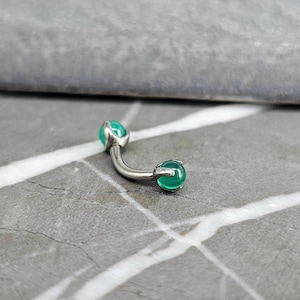 Green Jade Titanium Internally Threaded Rook Earring, Implant Grade Titanium, Curved Barbell, Eyebrow Rook Ring, Vertical Labret