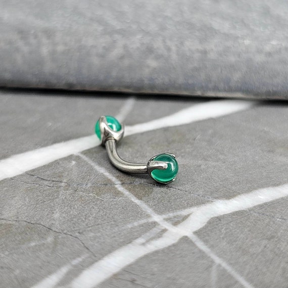 Green Jade Titanium Internally Threaded Rook Earring, Implant