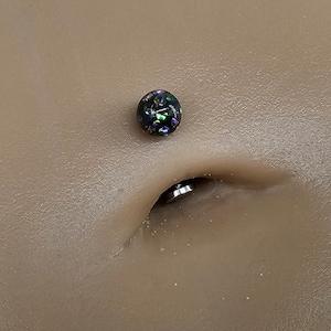 Sparkle Vitrail Medium 14g Titanium Minimalist Crystal Ball Internally Threaded Flat Curved Barbell, Floating Belly Button Navel Ring