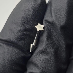 Star Spike Titanium Internally Threaded Minimalist Rook Earring, Implant Grade Titanium, Curved Barbell, Eyebrow Rook Ring, Vertical Labret