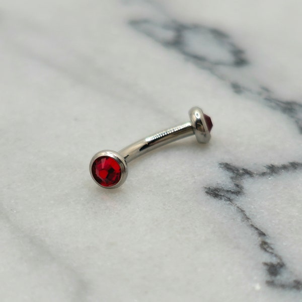 Red Crystal Rook Earring, Curved Barbell Internally Threaded 3.5mm Stones • Vertical Labret, Eyebrow, VCH 16g Piercing