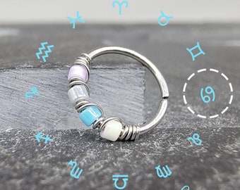 Cancer Zodiac Sign Beaded Nose Hoop, Helix Cartilage Tragus Conch Earring, Nostril Jewelry, Beaded Piercing Hoop