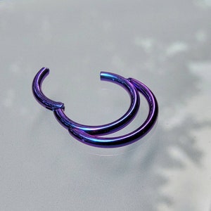 Blurple Double Septum Hinged Clicker Ring Hoop, Faux 2-Ring Daith Earring, Implant Grade ASTM F 136 Titanium, 16g Piercing Jewelry