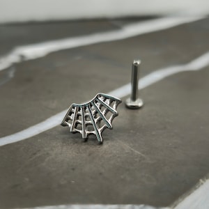 Titanium Spider Web Halloween Threadless Push Fit Labret, Cartilage Earring, Conch Helix Piercing, Philtrum Stud