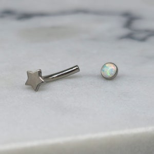 16g Star + Opal Titanium Internally Threaded Minimalist Flat Rook Earring, Curved Barbell, Eyebrow Rook Ring, Vertical Labret