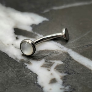 Mother of Pearl Stone Titanium Internally Threaded Minimalist Vertical Labret, Rook Earring, Curved Barbell, Eyebrow