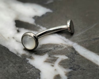 Mother of Pearl Stone Titanium Internally Threaded Minimalist Vertical Labret, Rook Earring, Curved Barbell, Eyebrow