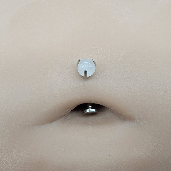 14g Quartz Stone Titanium Internally Threaded Flat Curved Barbell, Floating Belly Button Navel Ring