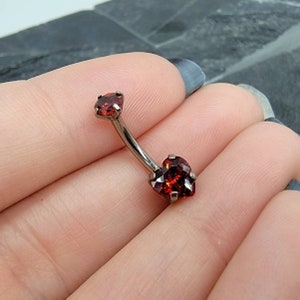 Blood Red Heart Belly Button Ring, ASTM F 136 Titanium + Cubic Zirconia, Navel Body Piercings Jewelry, Valentine's Day Gift