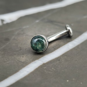 Moss Agate 14g 16g Titanium Minimalist Internally Threaded Flat Curved Barbell, Floating Belly Button Navel Ring