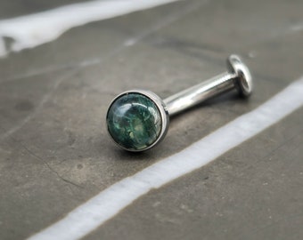 Moss Agate 14g Titanium Minimalist Internally Threaded Flat Curved Barbell, Floating Belly Button Navel Ring