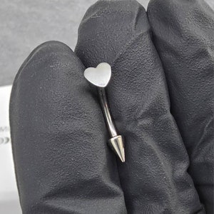 Heart Spike Titanium Internally Threaded Minimalist Rook Earring, Implant Grade Titanium, Curved Barbell, Eyebrow Rook Ring, Vertical Labret