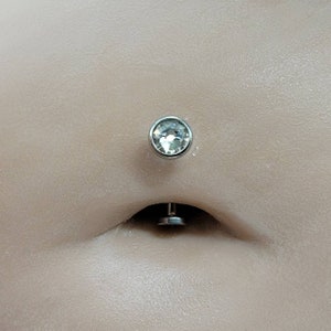 Suncatching "Floating" Belly Button Ring, 14g or 16g Titanium Minimalist Swarovski Bezel Set Internally Threaded Flat Curved Barbell