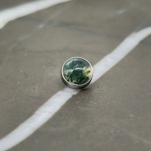 Dermal Moss Agate Top - 5mm Moss Agate Stone with 1.2mm Threading for 14g Jewelry