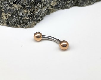 Rose Gold Ball Curved Barbell, Piercing Jewelry, 16g, Rose Gold Silver 316L Surgical Steel, Vertical Labret Lip Tragus Helix Daith Earrings