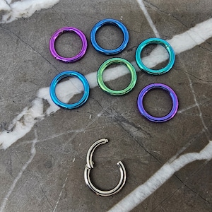 Implant Grade Titanium Septum Clicker ANODIZED Piercing Ring, ASTM F 136 TITANIUM, Conch Cartilage Earring Nose Ring Hoops Smiley Piercing
