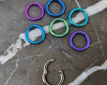 Implant Grade Titanium Septum Clicker ANODIZED Piercing Ring, ASTM F 136 TITANIUM, Conch Cartilage Earring Nose Ring Hoops Smiley Piercing