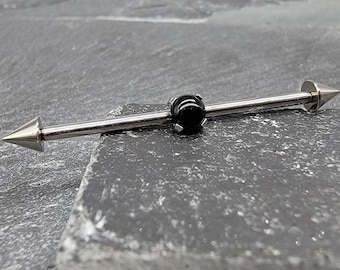 Black Onyx Spikes Industrial Scaffold Barbell • Implant Grade Titanium • ASTM F 136 • Internally threaded
