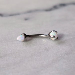 White Opal Spike Titanium Curved Barbell, Vertical Labret Lip Ring, Eyebrow Piercing, Rook Snug Cartilage Earring, Anodized Jewelry