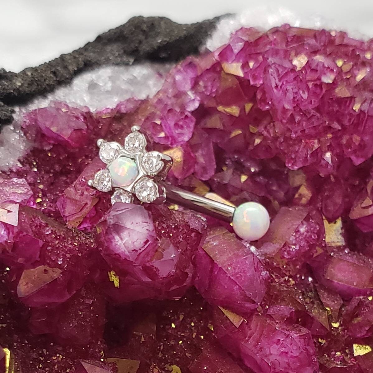 Internally Threaded Opal Rook Earring, 316L Stainless Steel, Flower W…