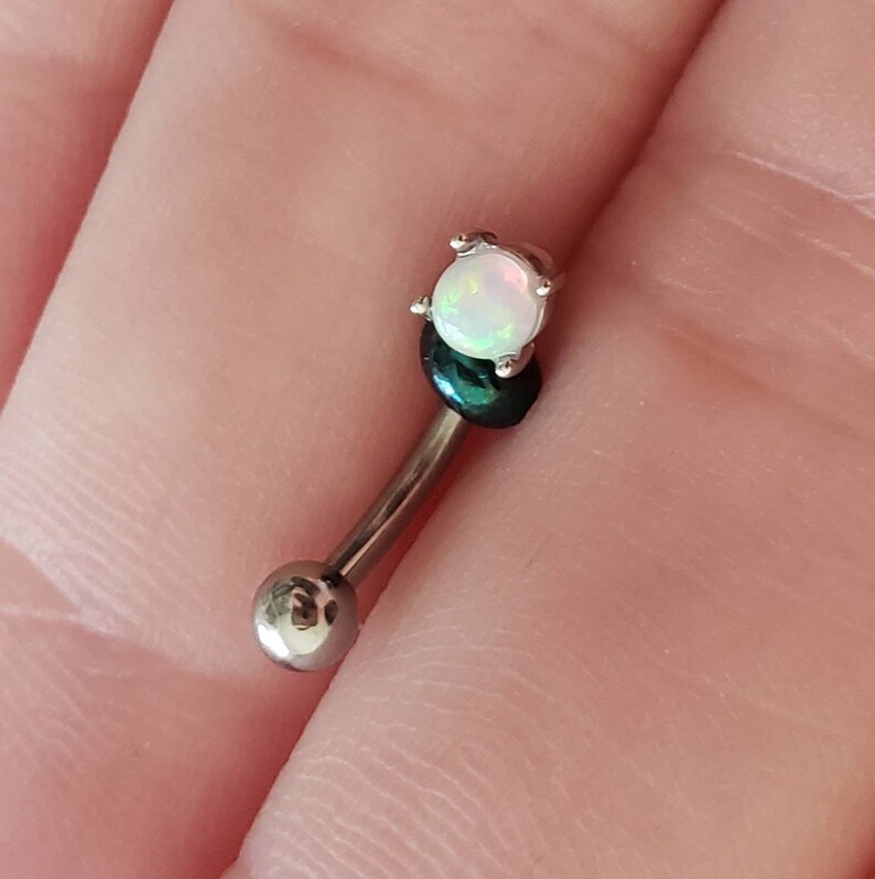 Opal Eyebrow Piercing Small 3mm Opal Dainty Earring White Opal Rook Earring 16g 8mm 316L Surgical Steel Silver Rook Jewelry