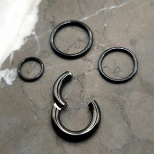 Black Titanium Septum Clicker Piercing Ring, ASTM F 136 TITANIUM, Conch Cartilage Earring Nose Ring Hoops