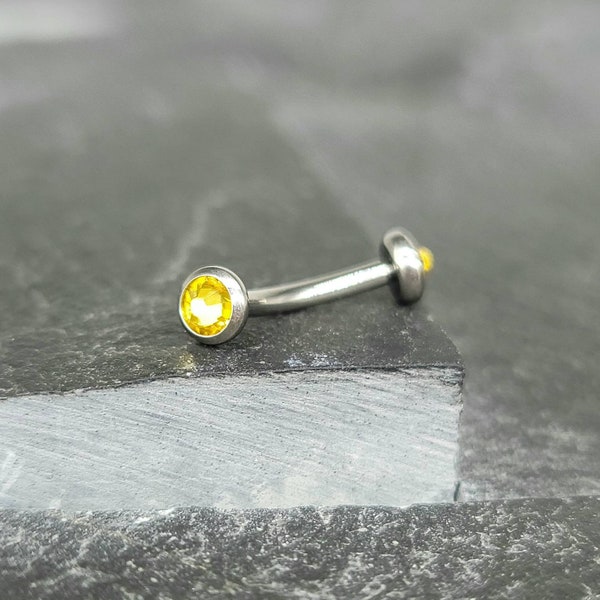 Citrine November Crystal Rook Earring, Curved Barbell Internally Threaded 3mm Stones • Vertical Labret, Eyebrow, VCH 16g Piercing