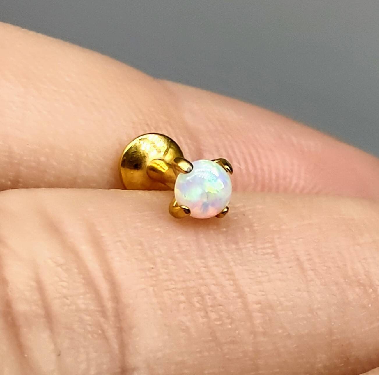 16g Gold Implant Grade Titanium 3mm White Opal Flat Back Stud. - Etsy