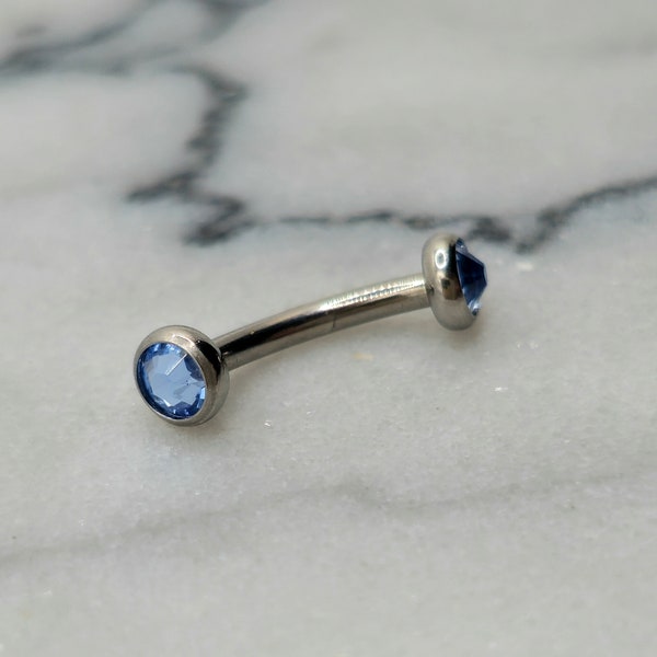 Light Aqua Crystal Rook Earring, Curved Barbell Internally Threaded 3.5mm Stones • Vertical Labret, Eyebrow, VCH 16g Piercing
