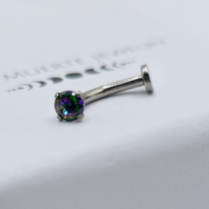 Titanium Vitrail Medium Crystal Rook Earring, Curved Barbell Internally Threaded 3mm Stones • Vertical Labret, Eyebrow, VCH 16g Piercing