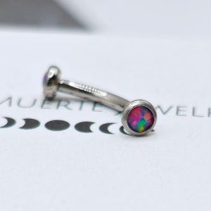 Titanium Internally Threaded Purple Opal Rook Earring, Implant Grade Titanium, Curved Barbell, Eyebrow Rook Ring, Vertical Labret, Bridge