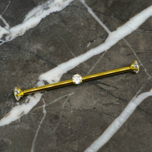 Gold Zirconia Gemstone Industrial Scaffold Barbell • Implant Grade Titanium • 6Al-4V-Eli ASTM F 136 • Internally Threaded