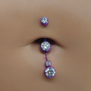 Galaxy Suncatcher Dangle Belly Button Piercing Ring, Internally Threaded Curved Barbell, Titanium Anodized Navel Ring