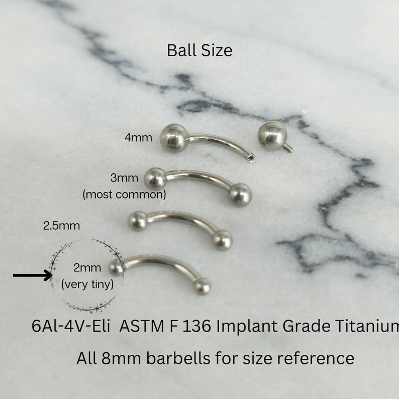 TINY 2mm Ball 16g Titanium Internally Threaded Minimalist Rook Snug Cartilage Earring, Curved Barbell, Eyebrow Ring, Vertical Labret image 8