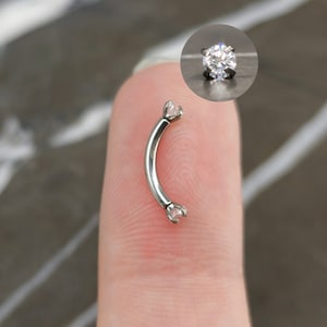 Teeny TINY 2mm Crystal Rook Earring, Curved Barbell Internally Threaded CZ Stones • Vertical Labret, Eyebrow, VCH 16g Piercing