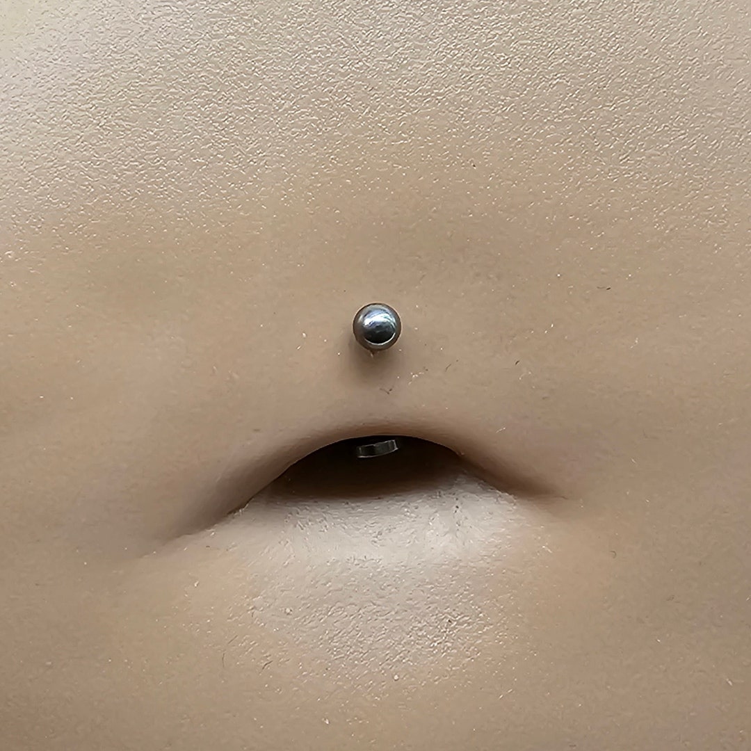 Titanium Petite Floating Belly Button Ring, Internally Threaded Ball Curved Barbell, Minimalist
