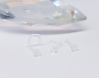 Hypoallergenic Flexible Clear Nostril Nose Retainer Ring Stud Bioflex Screw L Piercing Bone, Comfortable PTFE Jewelry, Metal & Nickel Free