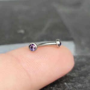 Purple Tanzanite Crystal Rook Earring, Curved Barbell Internally Threaded 3mm Stones • Vertical Labret, Eyebrow, VCH 16g Piercing