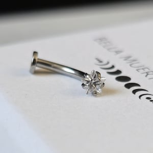 16g "Floating" Star Rook Snug Cartilage Earring, Vertical Labret Lip Piercing Jewelry, Flat End Curved Barbell with CZ Star Titanium