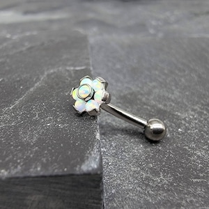 Opal Vertical Labret, Rook Earring Curved Barbell, Eyebrow Ring, Hypoallergenic Implant Grade Titanium