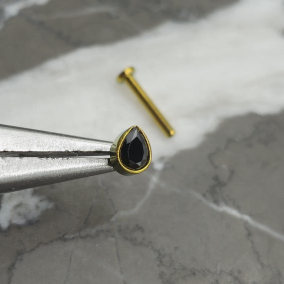 Black Teardrop Gold Labret Flat Back Stud Philtrum Medusa Monroe Helix Conch Cartilage Lip Tragus Earring Threadless