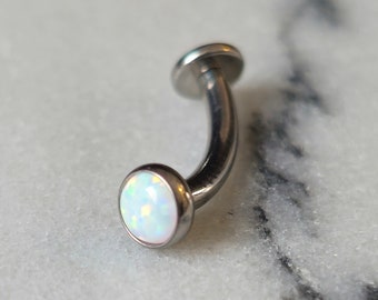 White Opal Floating 14g Titanium Minimalist Internally Threaded Flat Curved Barbell, Floating Belly Button Navel Ring
